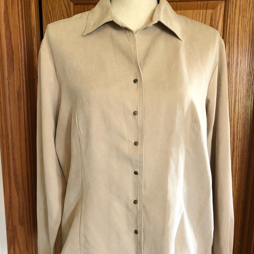 Tan sueded look snap front shirt/jacket